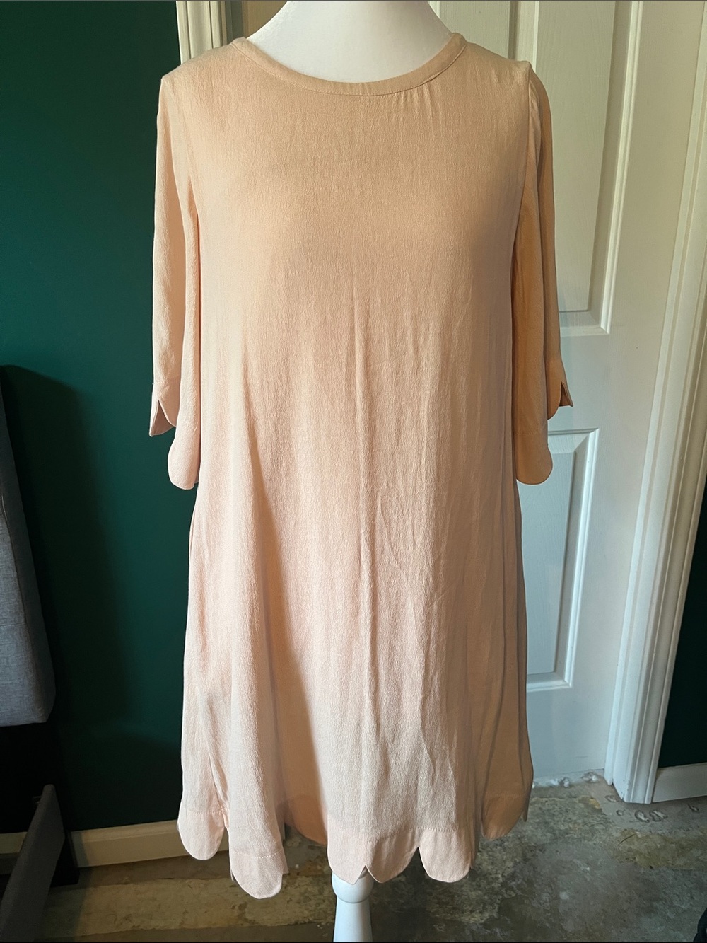 Hot & Delicious Peach Scallop-Hem Shift Dress